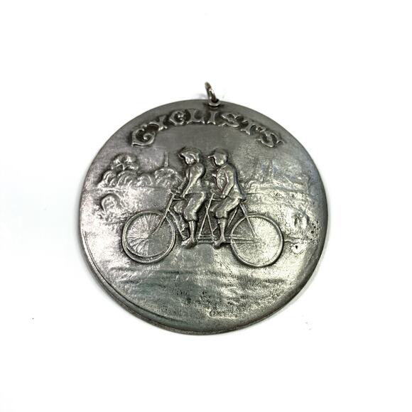 VINTAGE 1974 CYCLISTS (TANDEM BICYCLE) International PEWTER Medallion Pendant - Picture 1 of 4